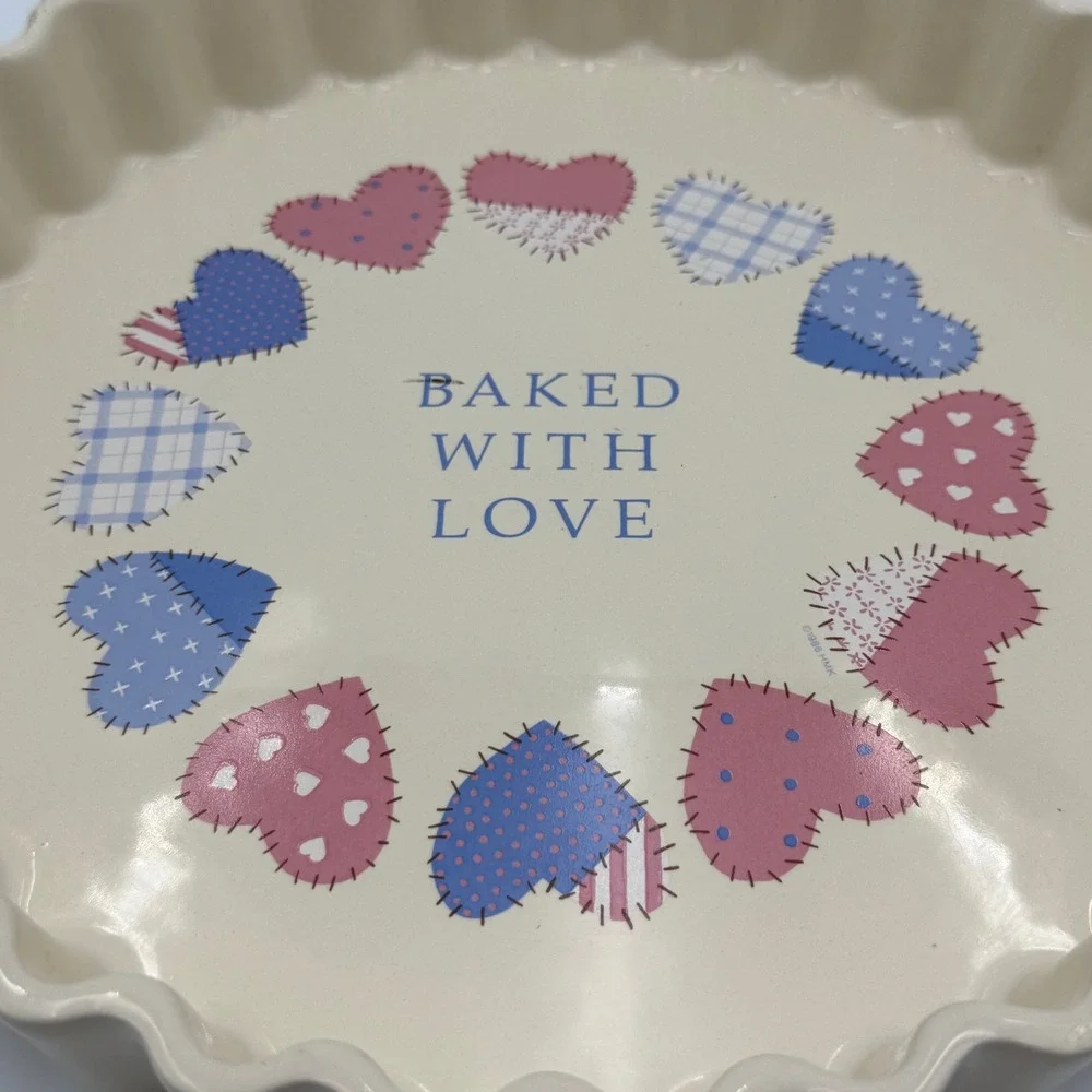 Vintage 1986 Auntie Em Collection Baked With Love Heart Tart Quiche Pan Ceramic